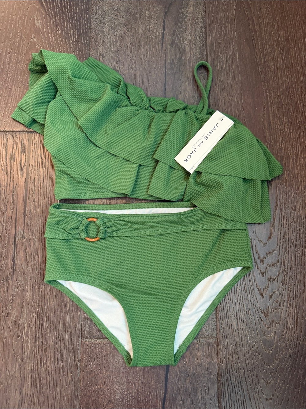 NWT One-Shoulder Ruffle Bikini Set in Green